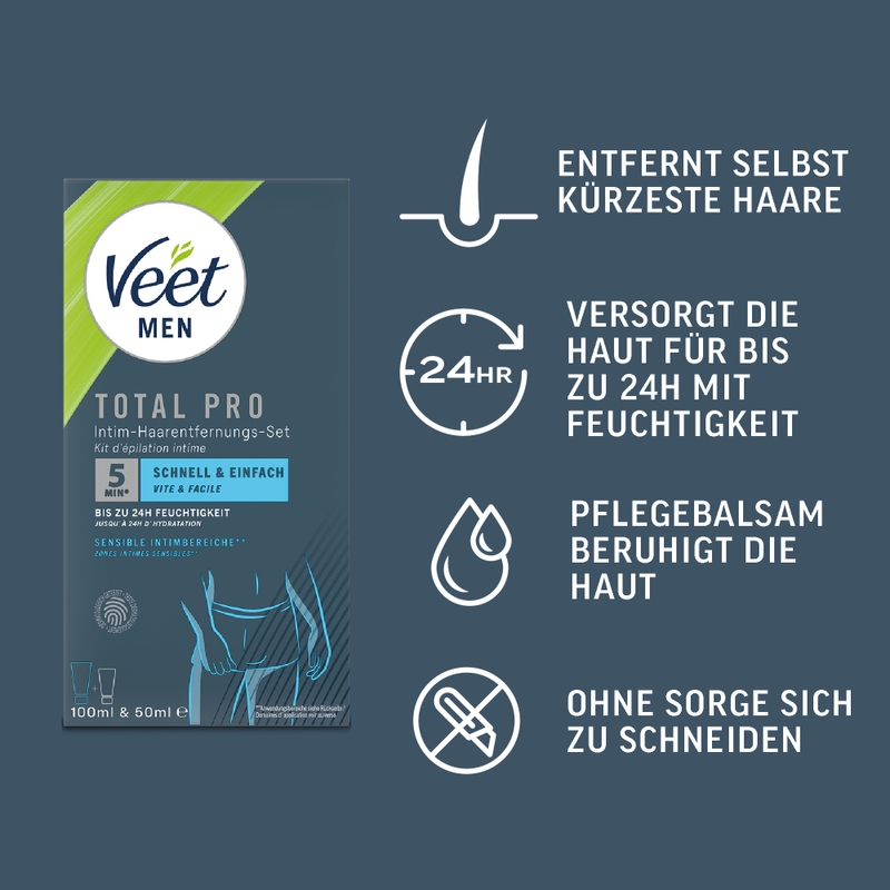 Veet Men Intim-Haarentfernungs-Set, Haarentfernungscreme Intimbereich + Pflegebalsam, 150ml 1