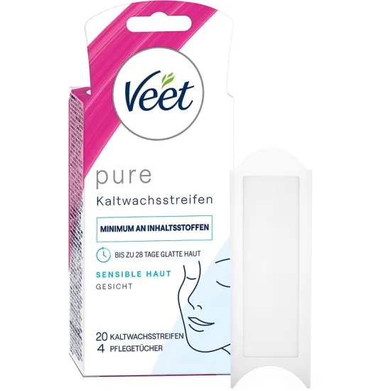 Veet PURE Kaltwachsstreifen Gesicht, sensible Haut, 20 Stück
