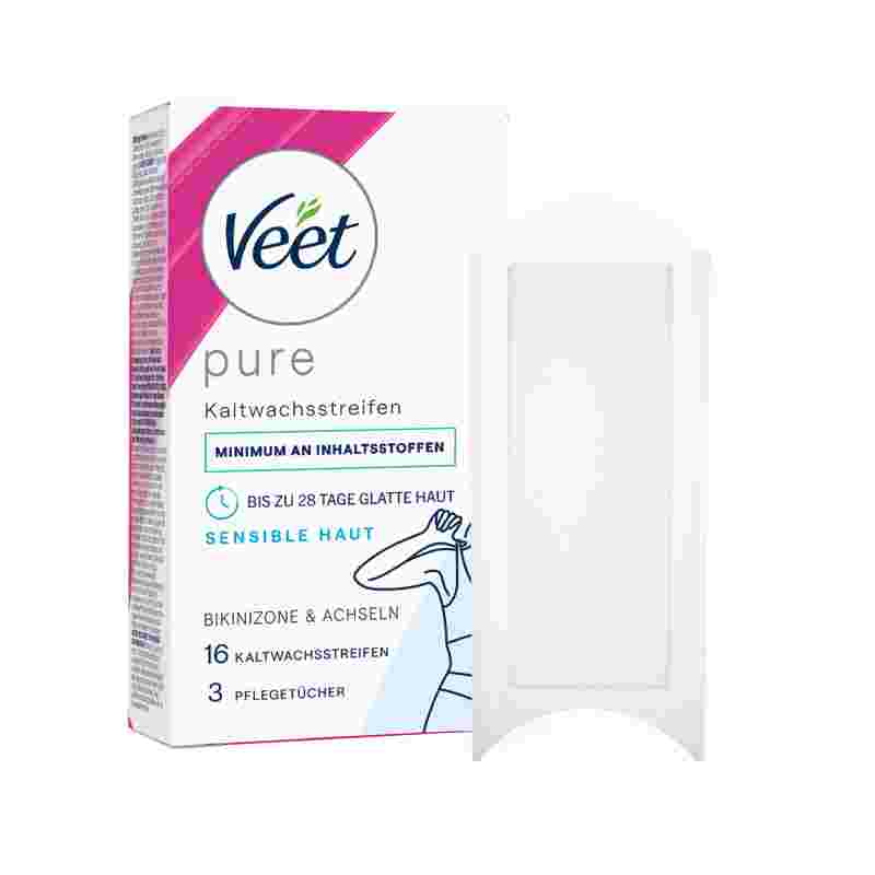 Veet PURE Kaltwachsstreifen Bikini & Achseln sensible Haut - 16 Stück